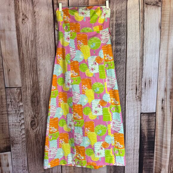 Lilly Pulitzer Dress Strapless Maxi Chinese Lantern Vintage White Label Size 8 - Picture 1 of 7